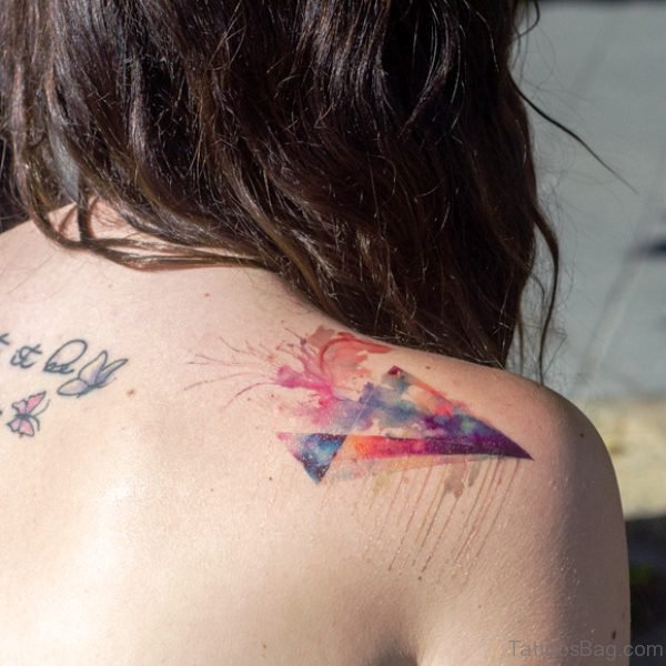 Colorful Kite Tattoo On Back Shoulder