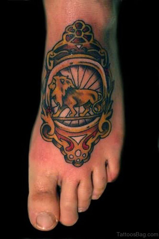 Colorful Lion Tattoo On Foot