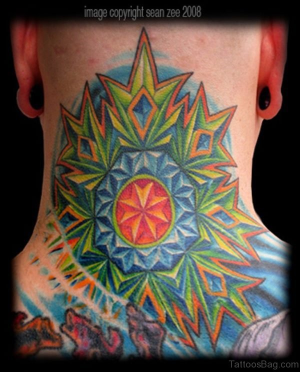 Colorful Mandala Neck Tattoo