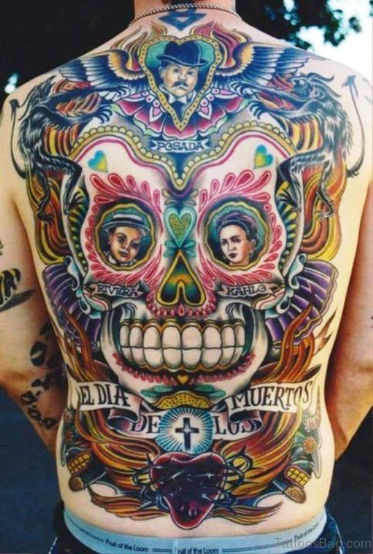 Colorful Mexican Skull Tattoo