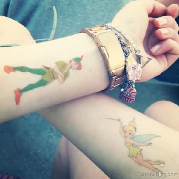 Colorful Peter Pan Wrist Tattoo