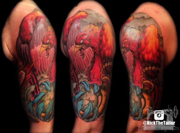 Colorful Phoenix Tattoo On Half Sleeve 