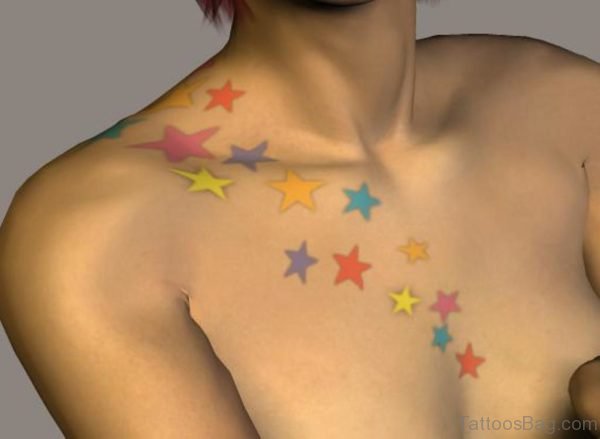 Colorful Star Shoulder Tattoo 