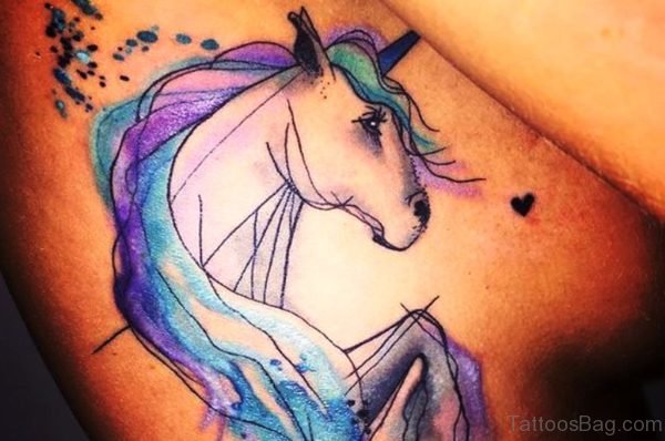 Colorful Unicorn Tattoo On Rib