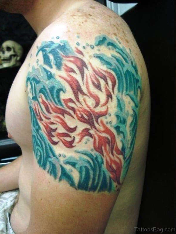 Colorful Waves Tattoo On Shoulder