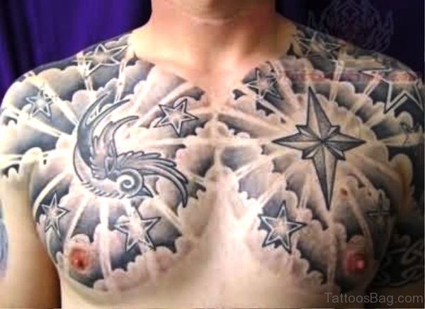 Compass Cloud Tattoo On Chest