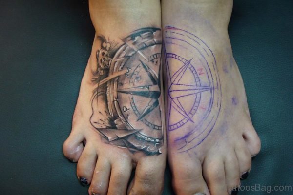 Compass Tattoo On Foot
