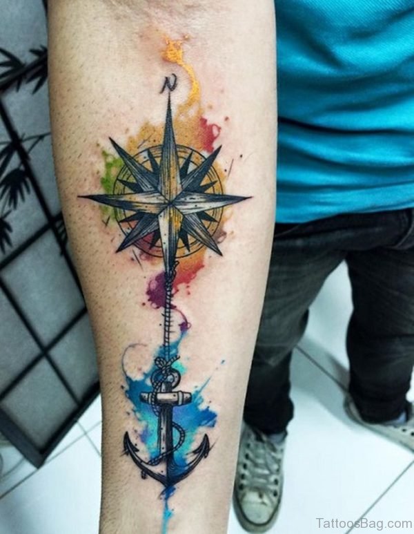 Compass with Anchor Tattoo