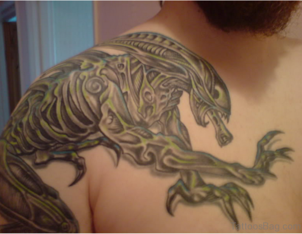 Cool Alien Tattoo On Shoulder