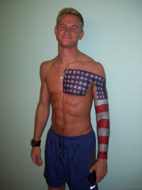 Cool American Flag Tattoo On Chest 