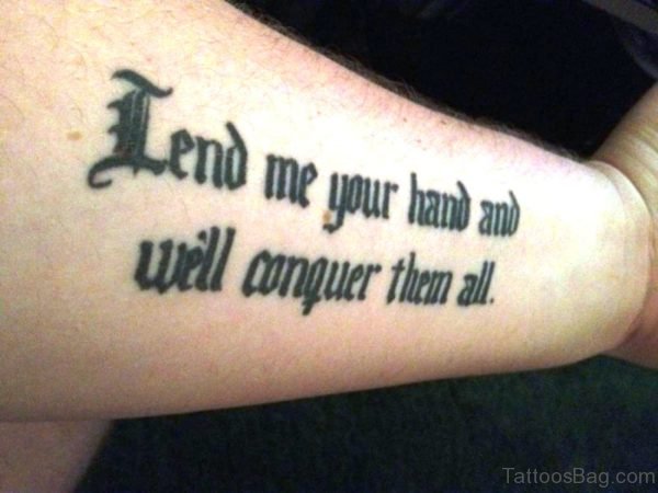 Cool Black Lettering Tattoo On Arm