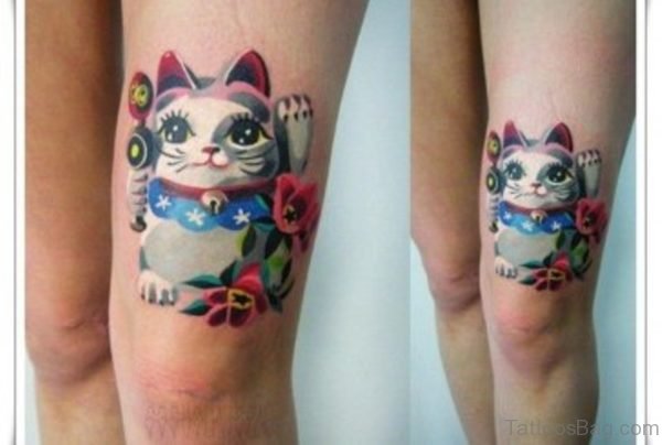 Cool Cat Tattoo Design On Thigh