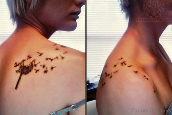 Cool Dandelion Tattoo On Back Shoulder