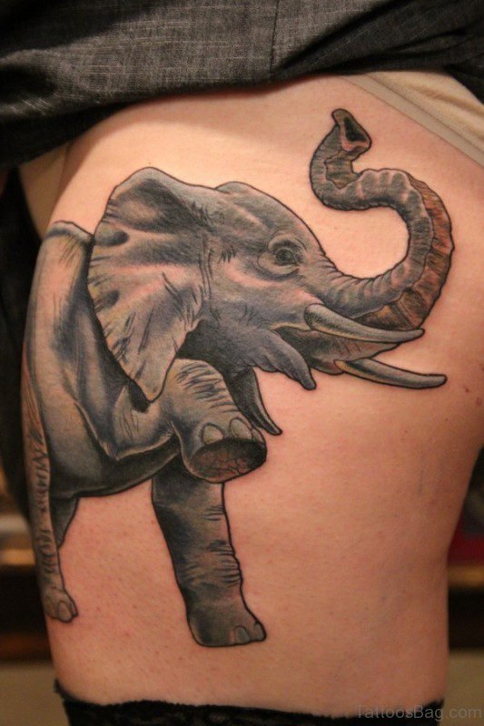 Cool Elephnat Tattoo On Thigh
