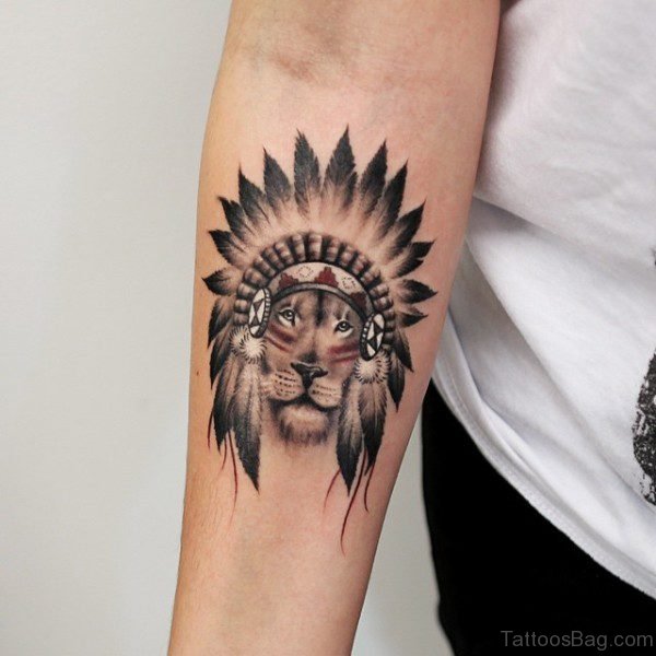 Cool Lion Head Tattoo On Arm