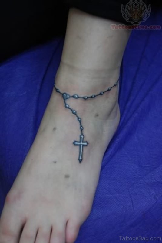 Cool Rosary Tattoo Design On Ankle