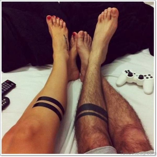 Couple Band Tattoo On Legs