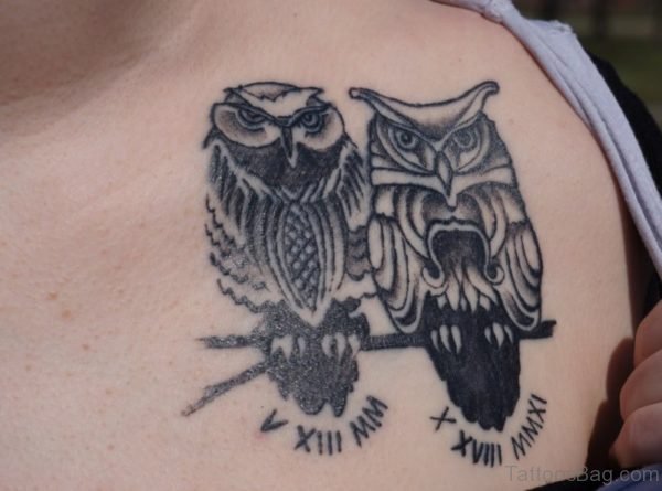 Couple Owl Tattoo On Shoulder