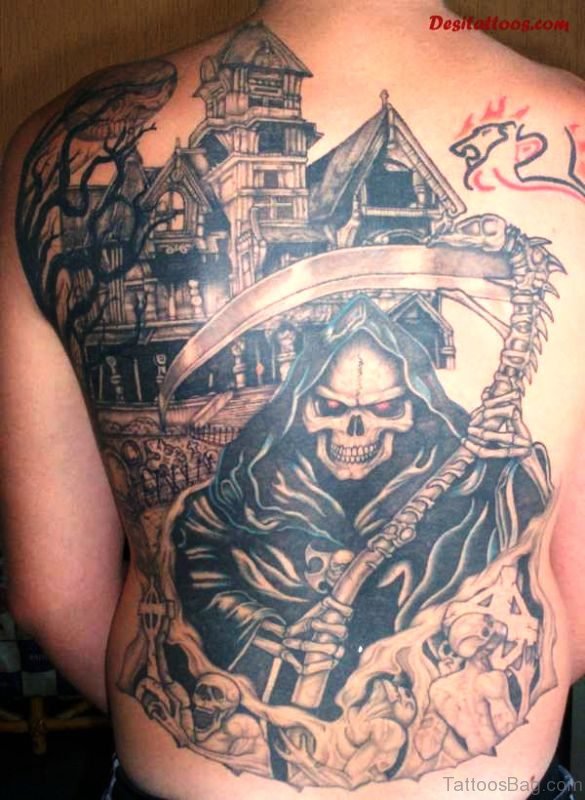 Creepy Horror Tattoo On Back