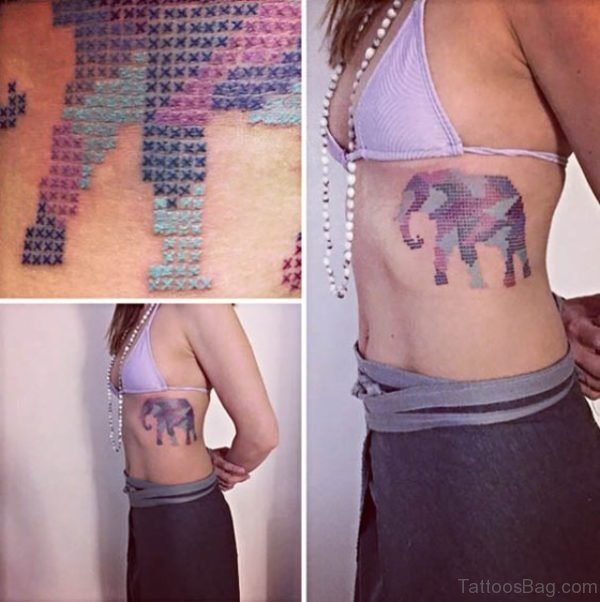 Cross Stitch Tattoo Elephant Tattoo On Rib 