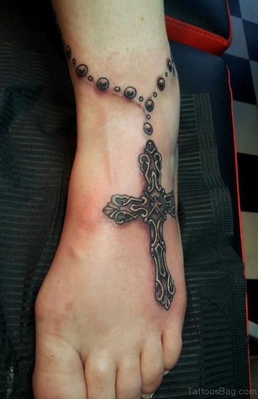 Cross Tattoo Design On Foot 