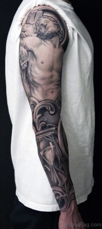 Cross Tattoo On Full Sleeve 