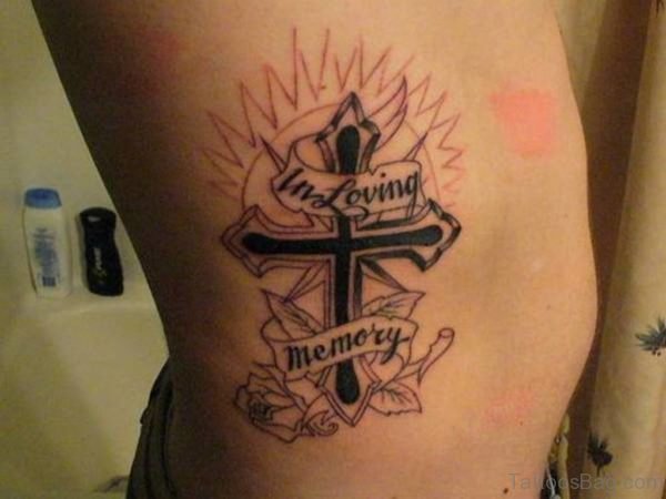 Fancy Cross Tattoo On Rib 