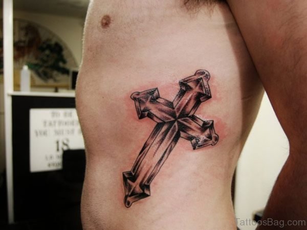 Cross Tattoo On Rib For Men 