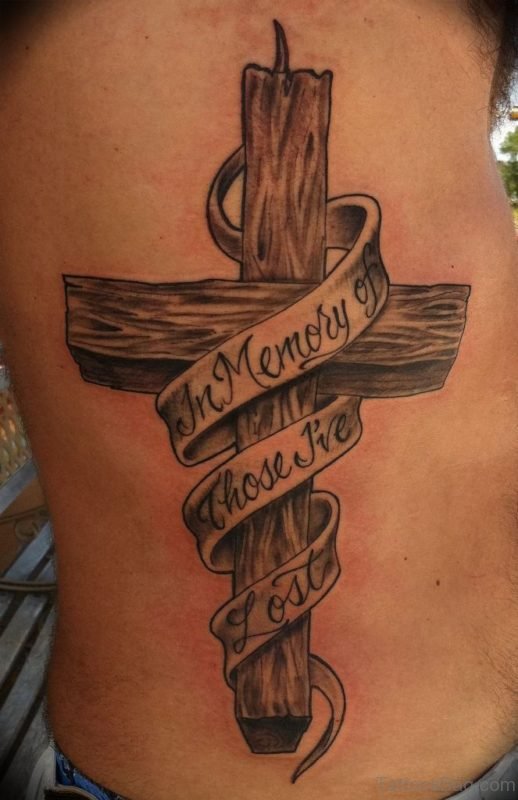 Cross Tattoo On Rib 