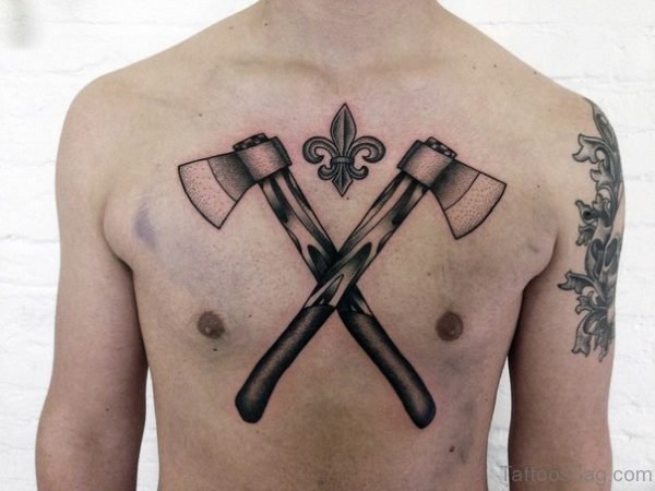 Crossed Axes Tattoo On Chest 