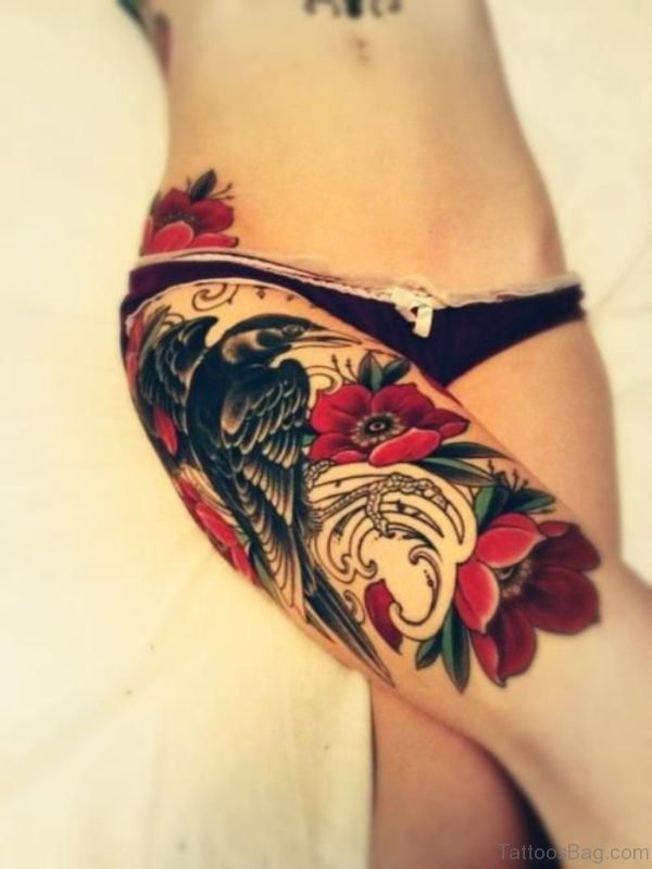 Crow Tattoo Design On Thigh 