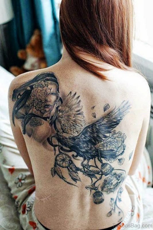 Crow Tattoo On Back