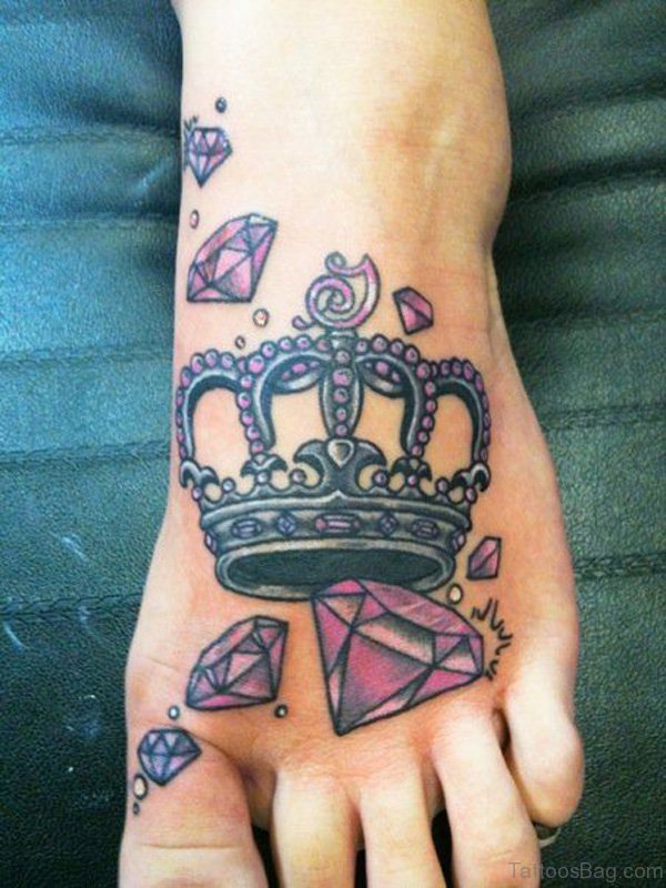 Crown Diamond Foot Tattoo