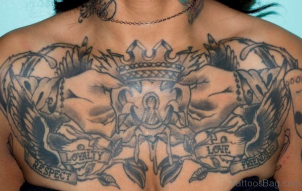 Crown Tattoo Design On Chest 