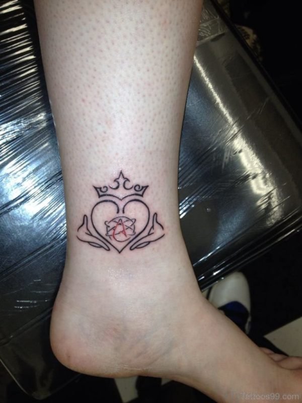 Crowned Heart Tattoo On Ankle 