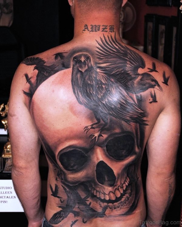 Crows With Skull Tattoo On Back