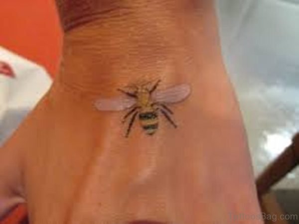 Cute Bee Tattoo On HAnd