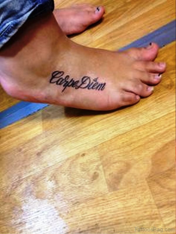 Cute Carpe Diem Tattoo On Foot
