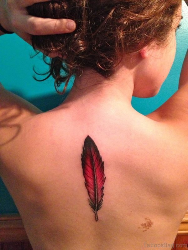 Cute Feather Tattoo On Back