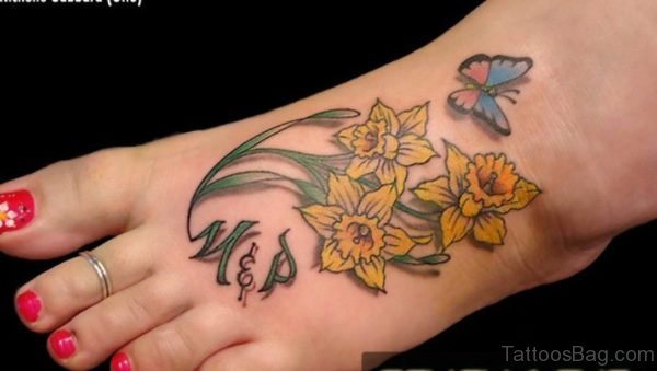Cute Flowers And Butterfly Tattoo