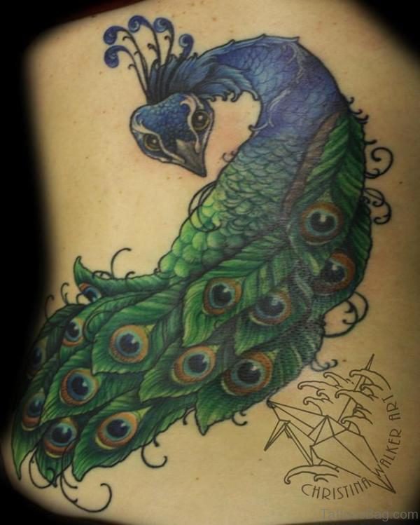 Cute Peacock Back Tattoo