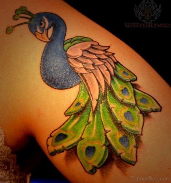Cute Peacock Tattoo On Left Shoulder