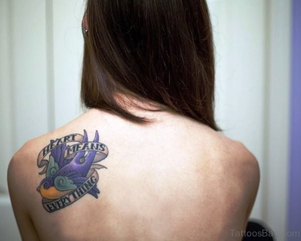 Cute Purple Swallow Tattoo On Shoulder