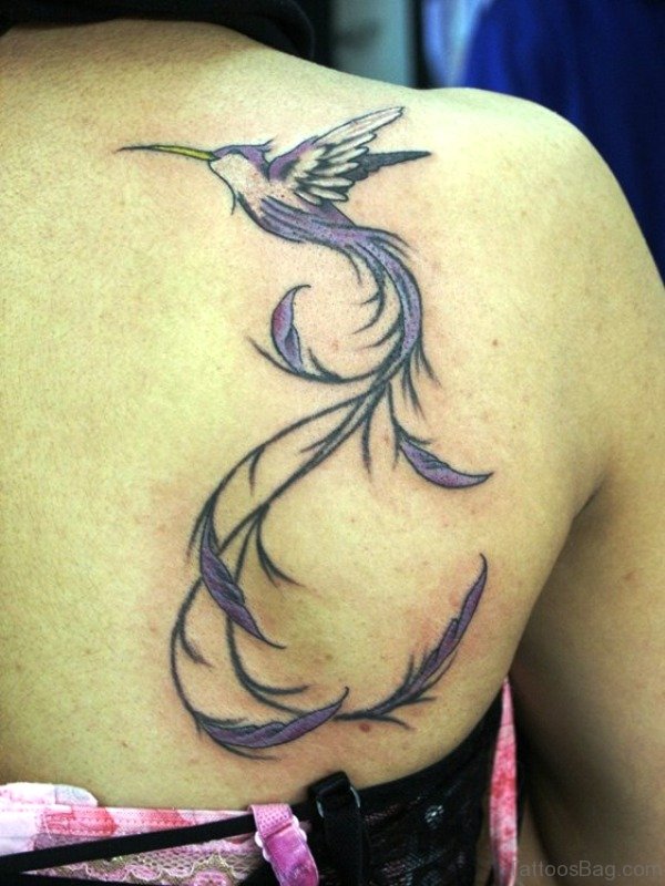 Cute Purple Tattoo On Back Shoulder