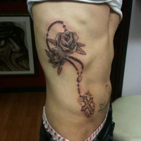 Cute Rose And Rosary Tattoo