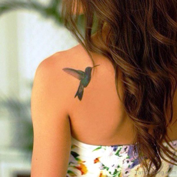 Cute Small Flying Tattoo On Back Shoulder