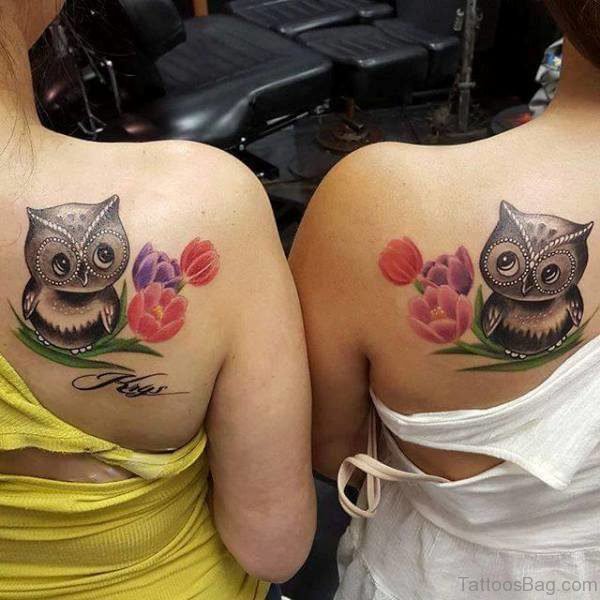 Cute Two Owl Shoulder Tattoo