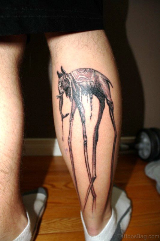 Dali Elephant Tattoo On Calf