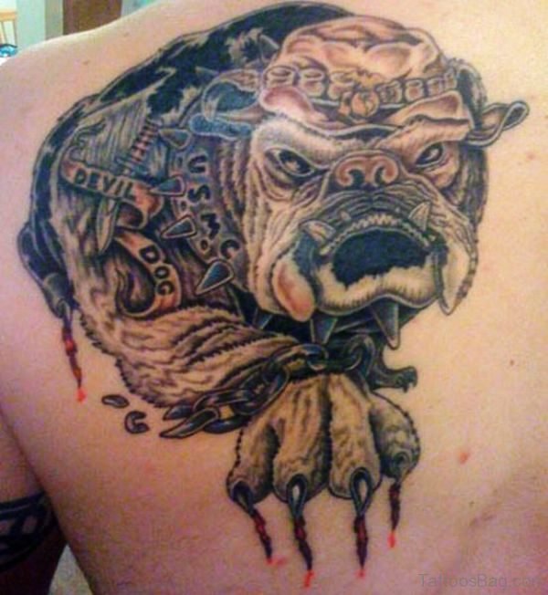 Dangerous Bull Dog Tattoo On Shoulder
