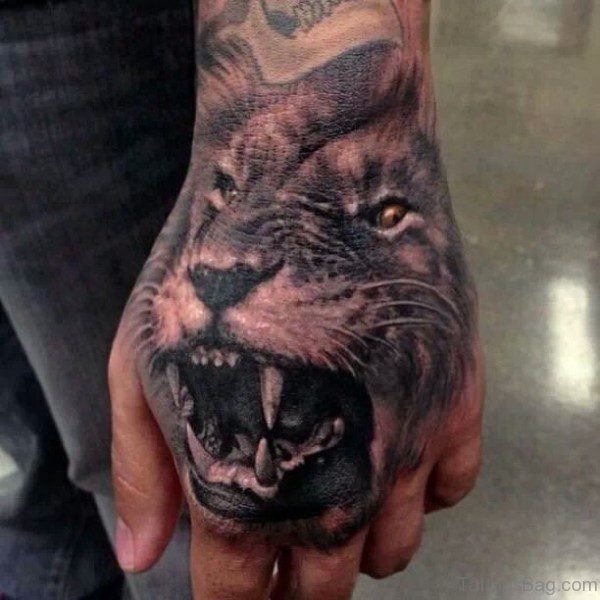 Dangerous Lion Tattoo On Hand
